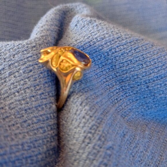 14k Gold Nugget Ring, 1.6 ct natural tanzanite and small diamond size 9-9.5 - Picture 10 of 11